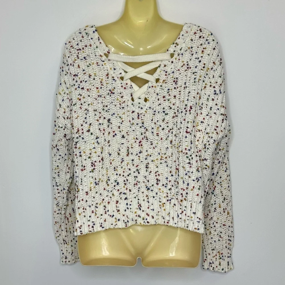 I.N. San Francisco White V-neck with Multicolor Specks size M